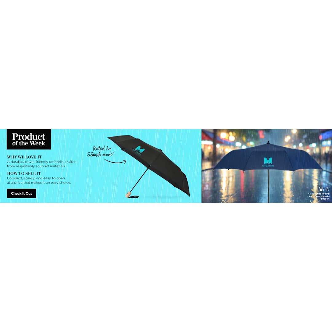 42" Recycled Folding Auto Open Umbrella